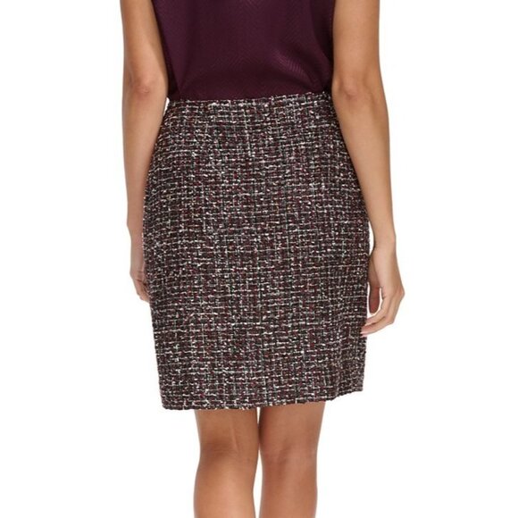 Calvin Klein Women's Tweed Mini Pencil Skirt burgundy Black Size 10 MSRP $89 - Picture 2 of 6
